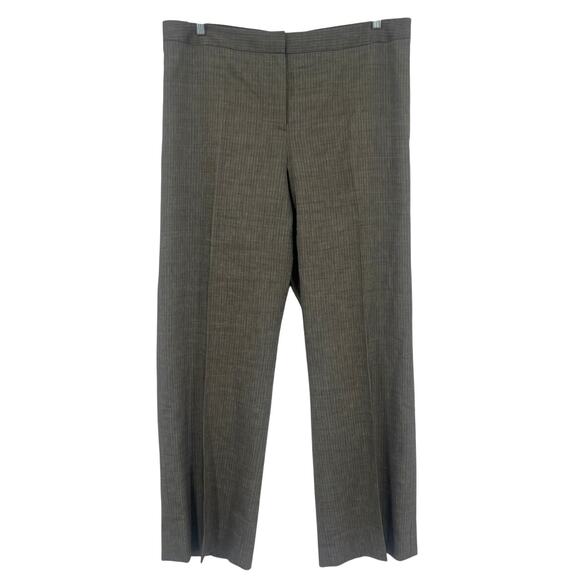Lafayette 148 Pinstripe Suit Women Pants 16 Wool Linen Wide Leg Trousers Sage - Picture 1 of 9